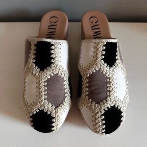 GAIMO Patchwork Espadrille Platform SlipOn Mules Size 38 (7.5) NWOT Neutral 🇪🇸